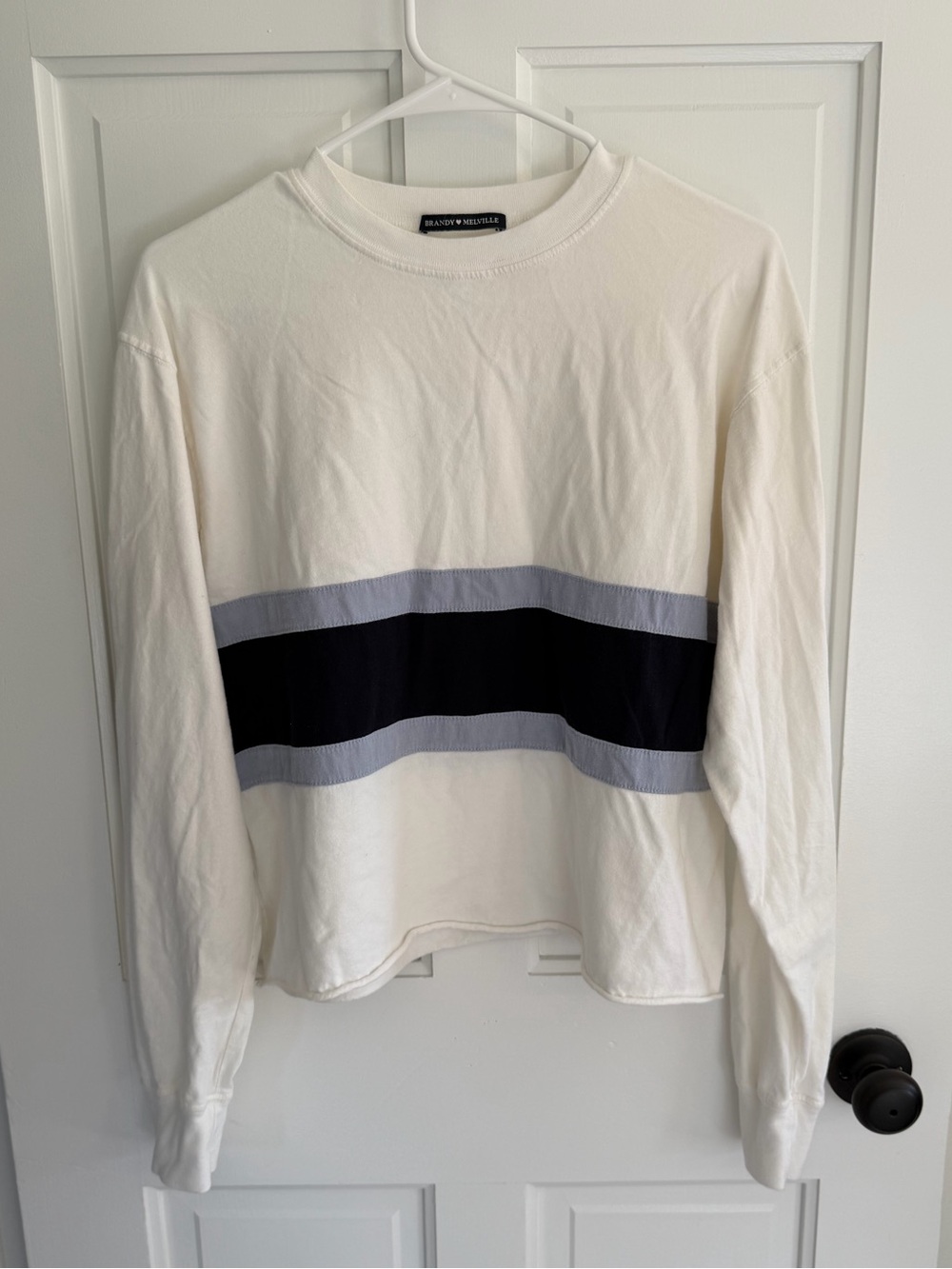 Brandy Melville Colorblock Long Sleeve Top Navy Blue White One Size